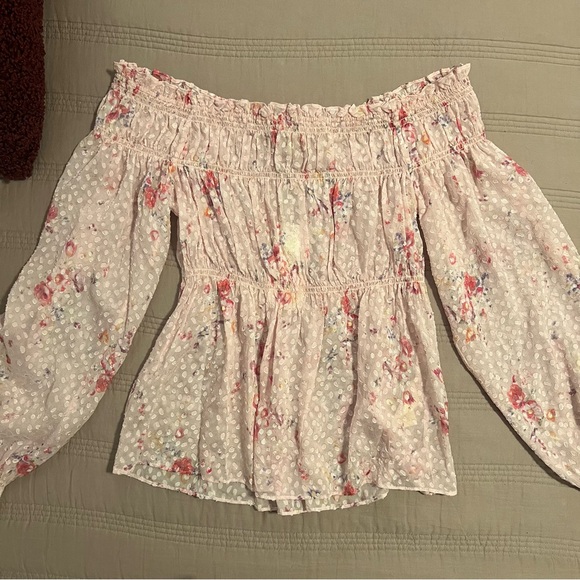 LoveShackFancy Bubbly Pink Floral Smocked Blouse Tiffie Polka Dot Floral - Picture 3 of 6